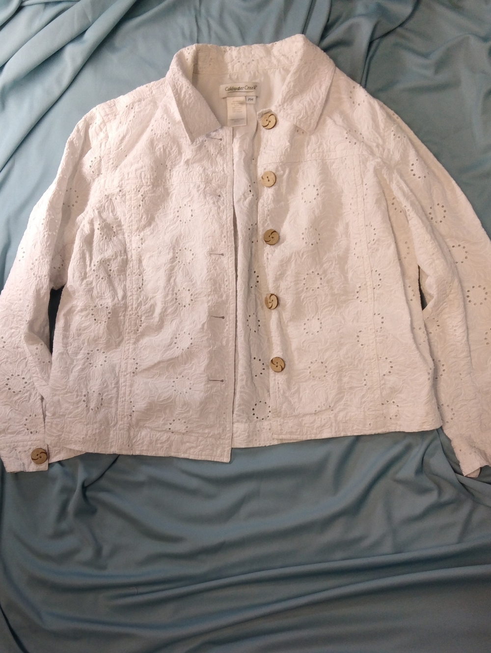 Coldwater Creek White Eyelet Button-Front Cotton Jacket PM
